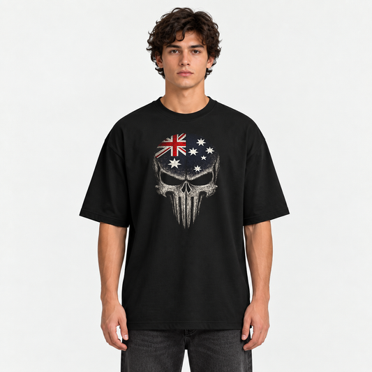 Australian Skull Motorcycle T-Shirt | Biker Graphic Tee | Motonation Clothing