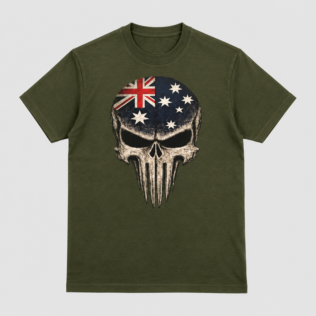 Australian Skull Motorcycle T-Shirt | Biker Graphic Tee | Motonation Clothing